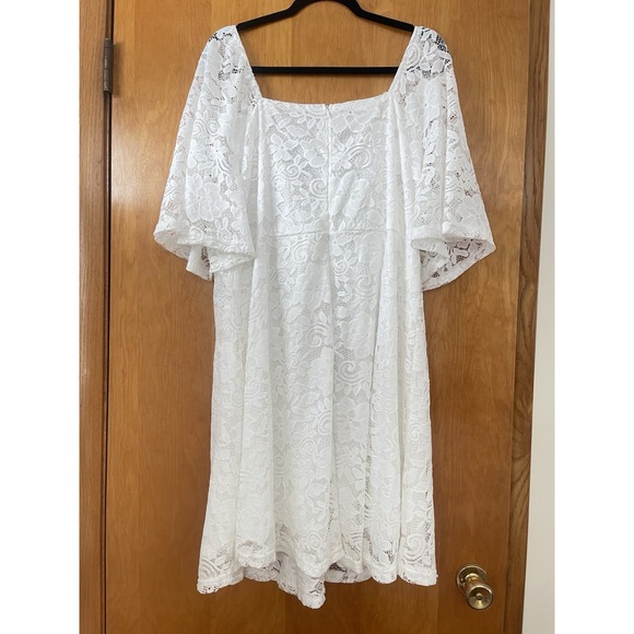 SHEIN Curve Women's White Lace Dress 4XL Flutter Sleeve Zip Back - Picture 3 of 4